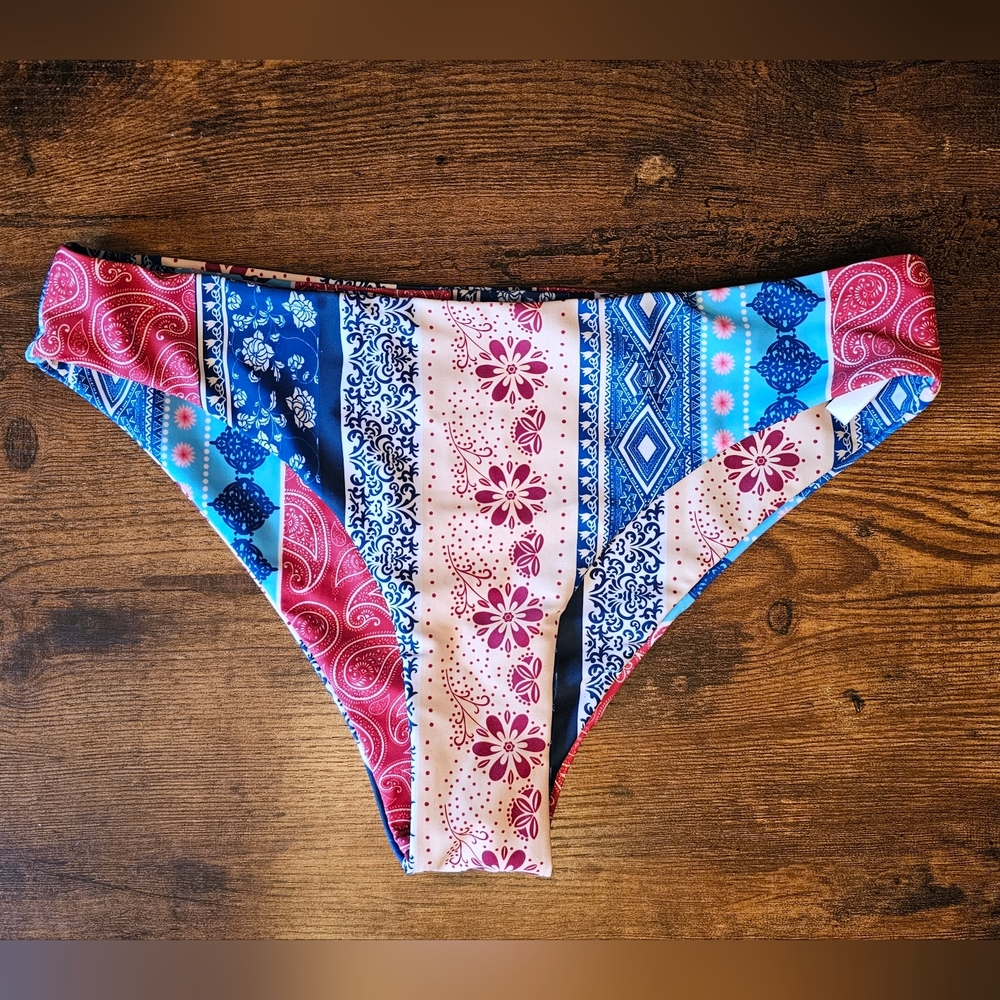 Patterned Blue and Pink Bikini Bottom